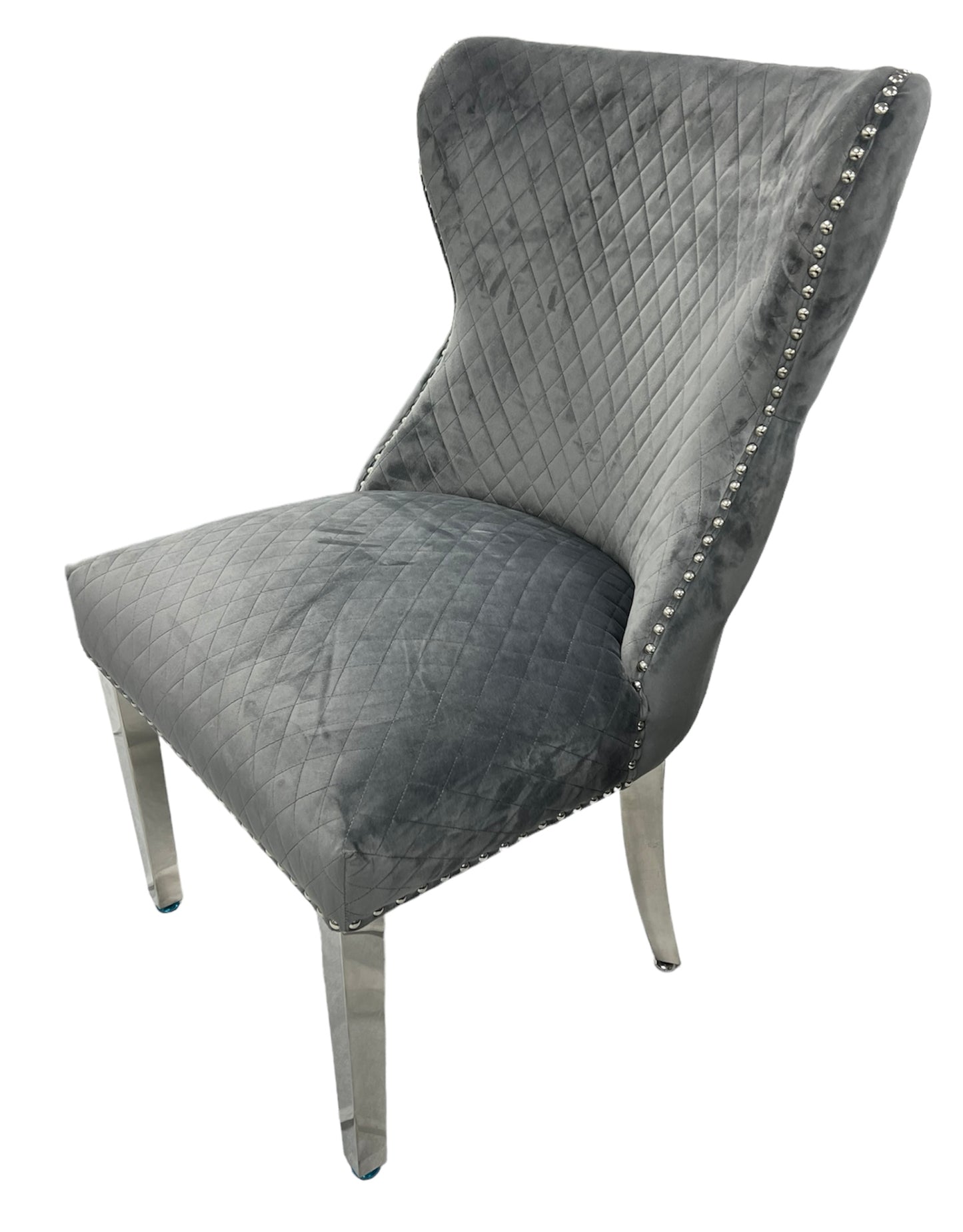 Lewis 01 Plush Dark Grey Chair (Lion Knocker/Chrome Legs)