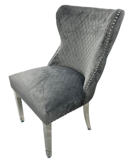 Lewis 01 Plush Dark Grey Chair (Lion Knocker/Chrome Legs)