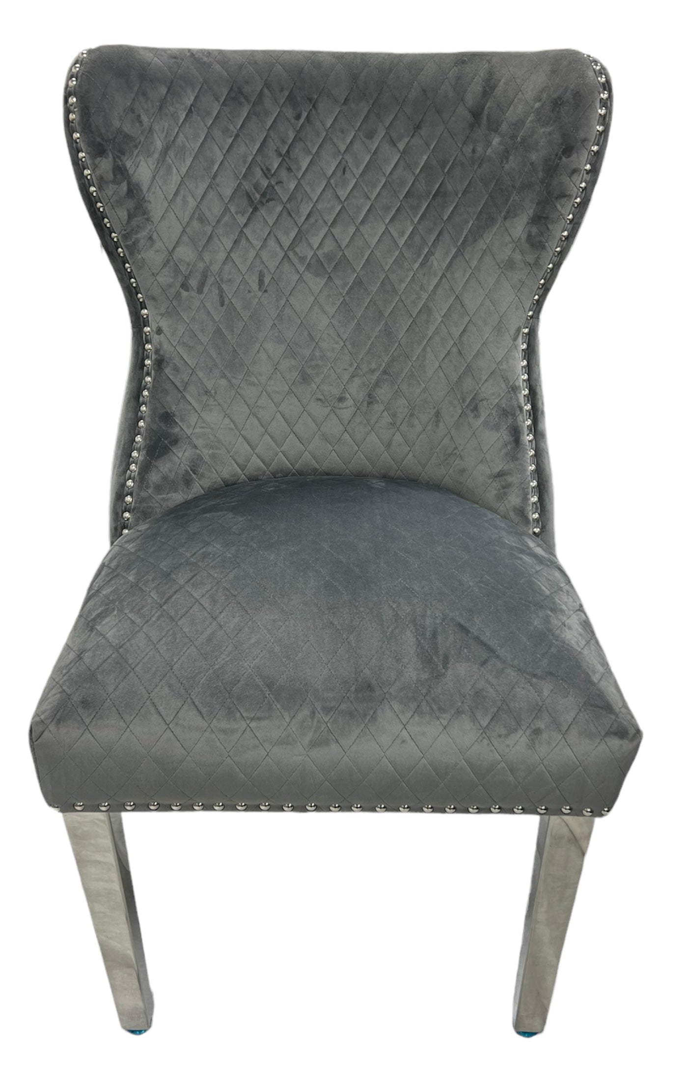 Lewis 01 Plush Dark Grey Chair (Lion Knocker/Chrome Legs)