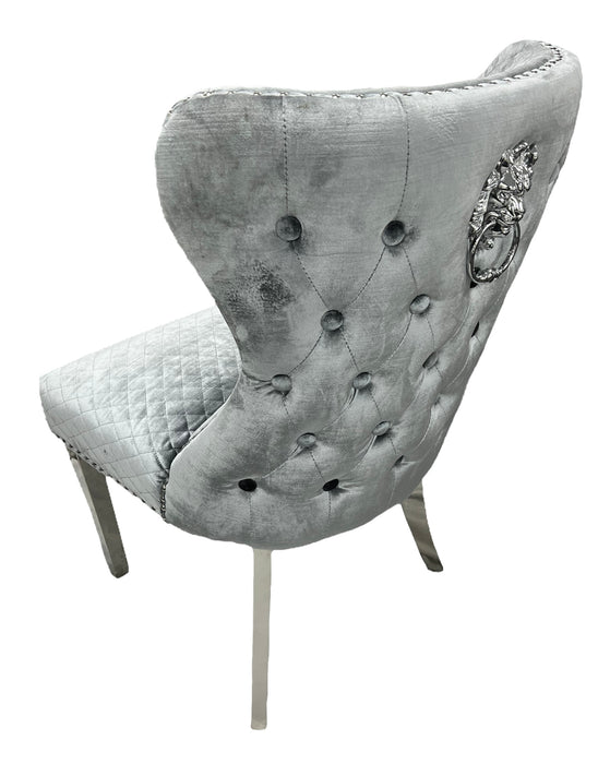Lewis Light Grey Chair (Lion Knocker/Chrome Legs)