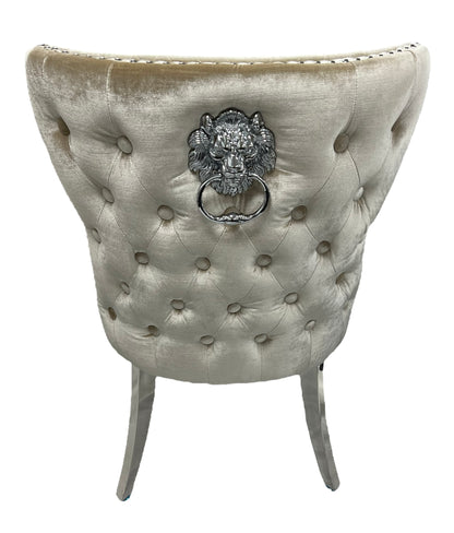 Lewis Mink Chair (Lion Knocker/Chrome Legs)