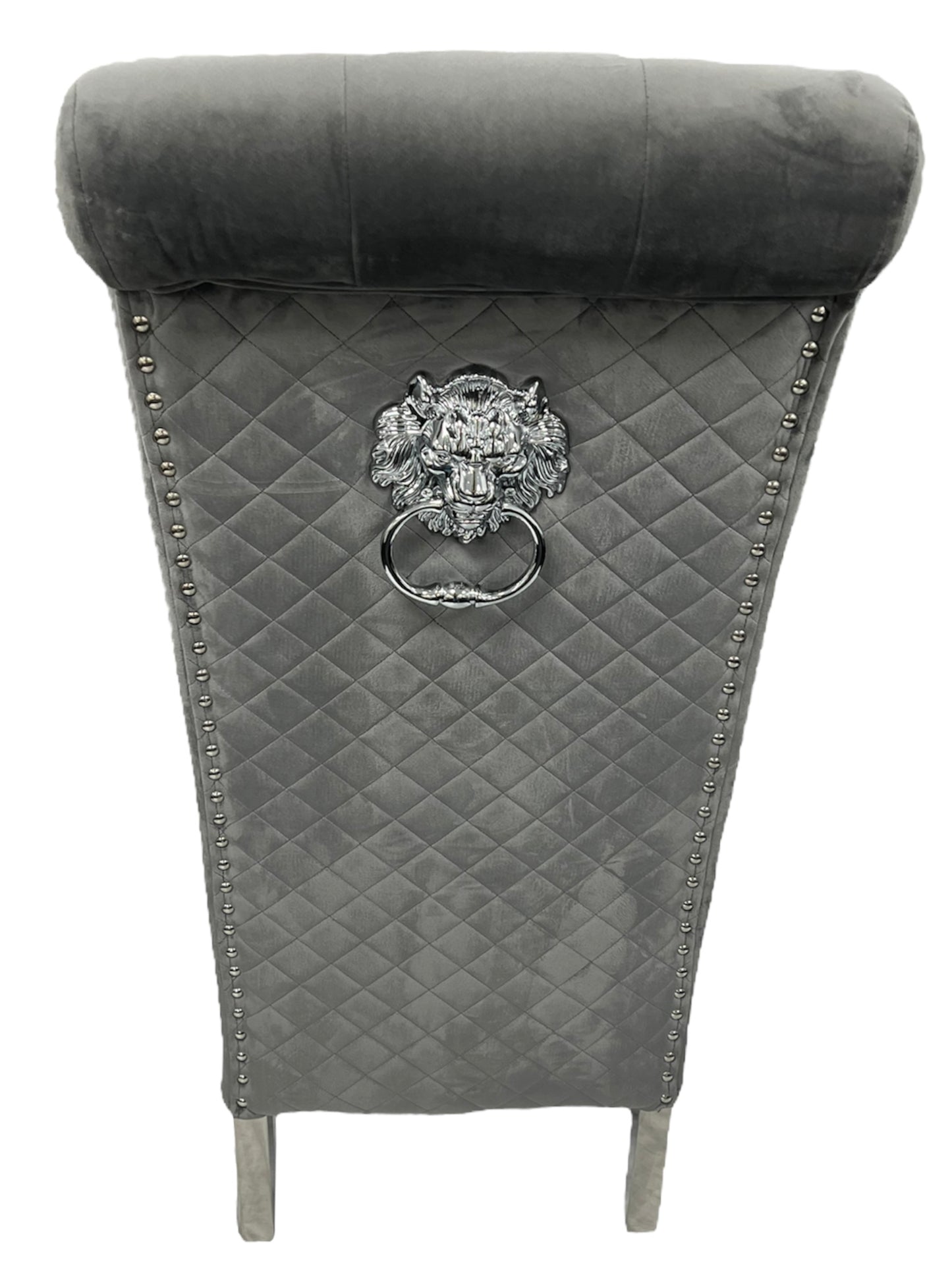 Lucy 01 Dark Grey Chair (Lion Knocker/Chrome Legs)