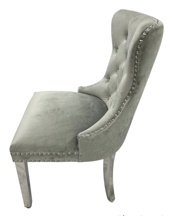 Mayfair Light Grey Chair (Lion Knocker/Chrome Legs)
