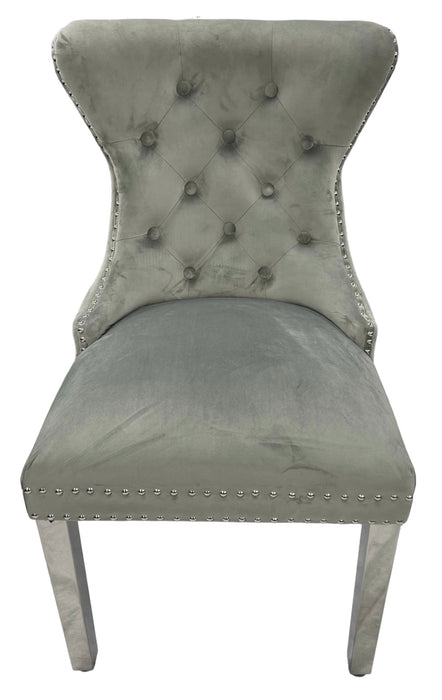 Mayfair Light Grey Chair (Lion Knocker/Chrome Legs)