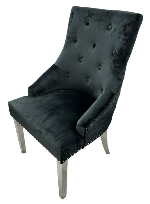A02/Roma Black Chair (Lion Knocker/Chrome Legs)