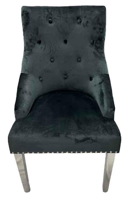 A02/Roma Black Chair (Lion Knocker/Chrome Legs)