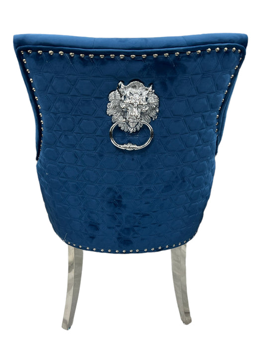 Roma Blue Chair (Lion Knocker/Chrome Legs)