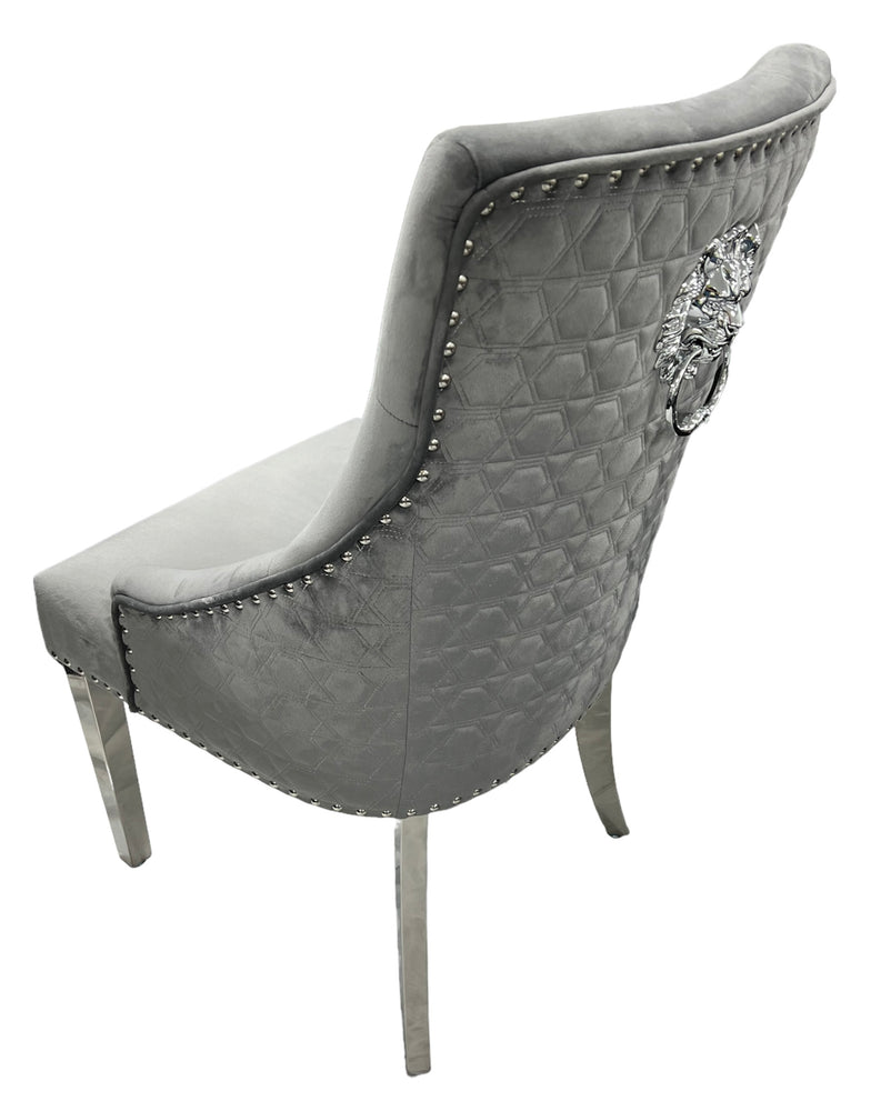 A02/Roma Dark Grey Chair (Lion Knocker/Chrome Legs)