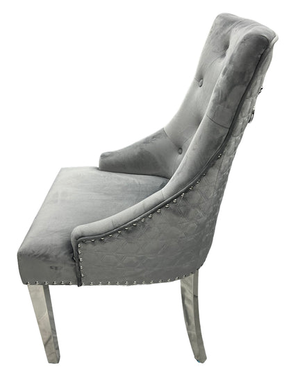 Roma Dark Grey Chair (Lion Knocker/Chrome Legs)