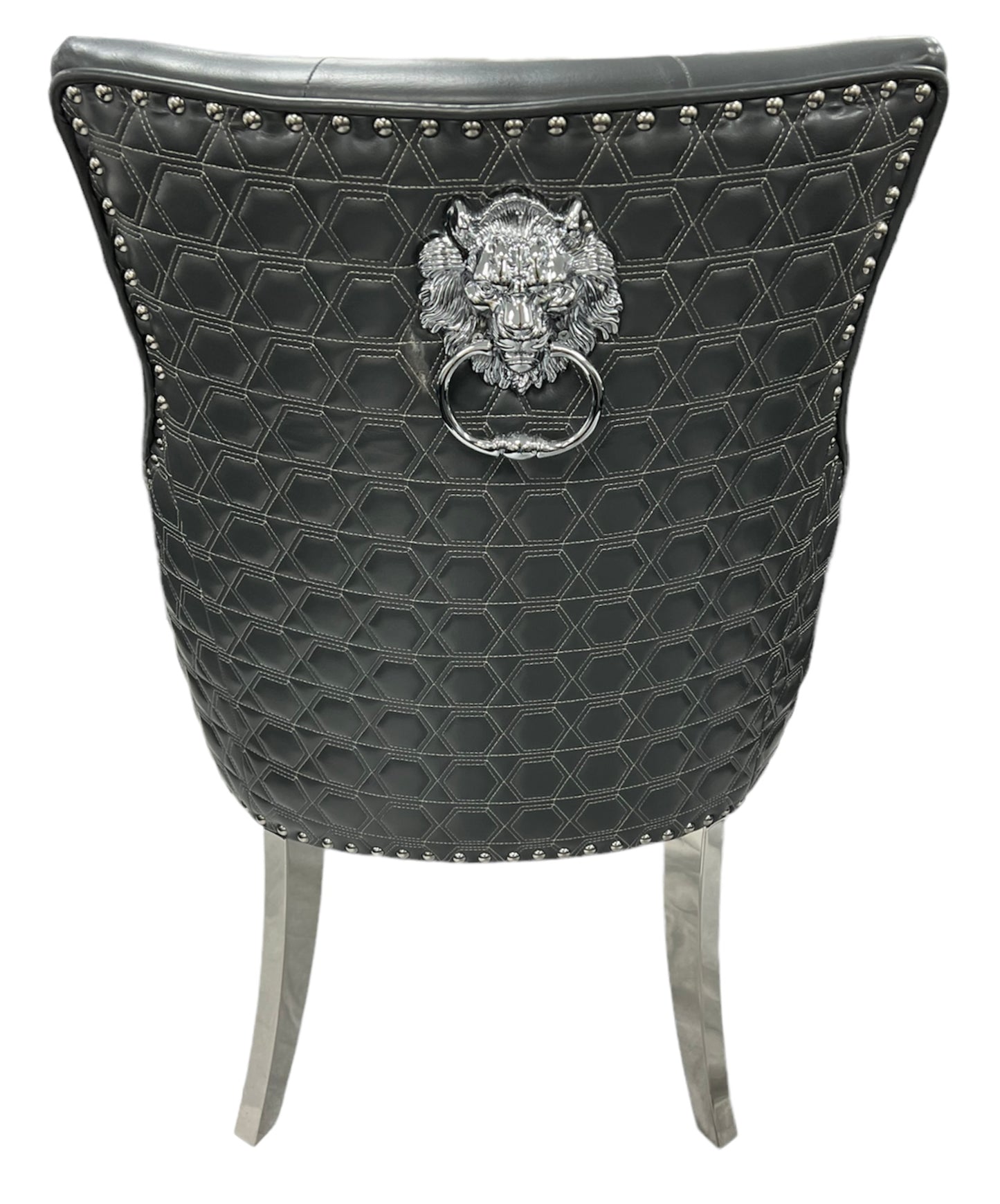 Roma PU Dark Grey Chair (Lion Knocker/Chrome Legs)