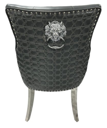 Roma PU Dark Grey Chair (Lion Knocker/Chrome Legs)