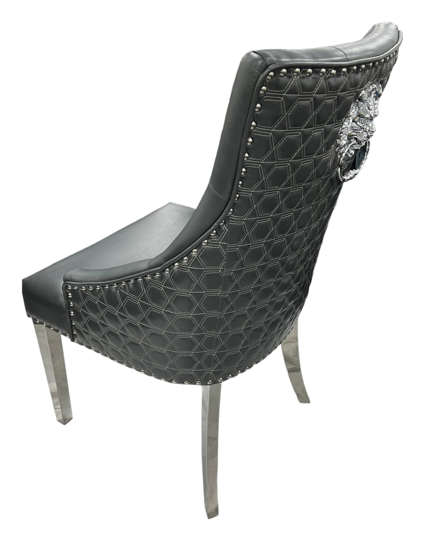Roma PU Dark Grey Chair (Lion Knocker/Chrome Legs)