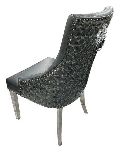 Roma PU Dark Grey Chair (Lion Knocker/Chrome Legs)