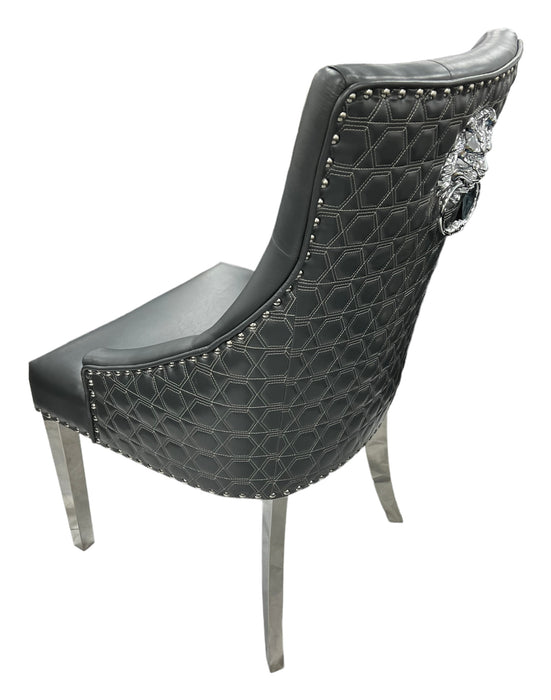 A02/Roma PU Dark Grey Chair (Lion Knocker/Chrome Legs)
