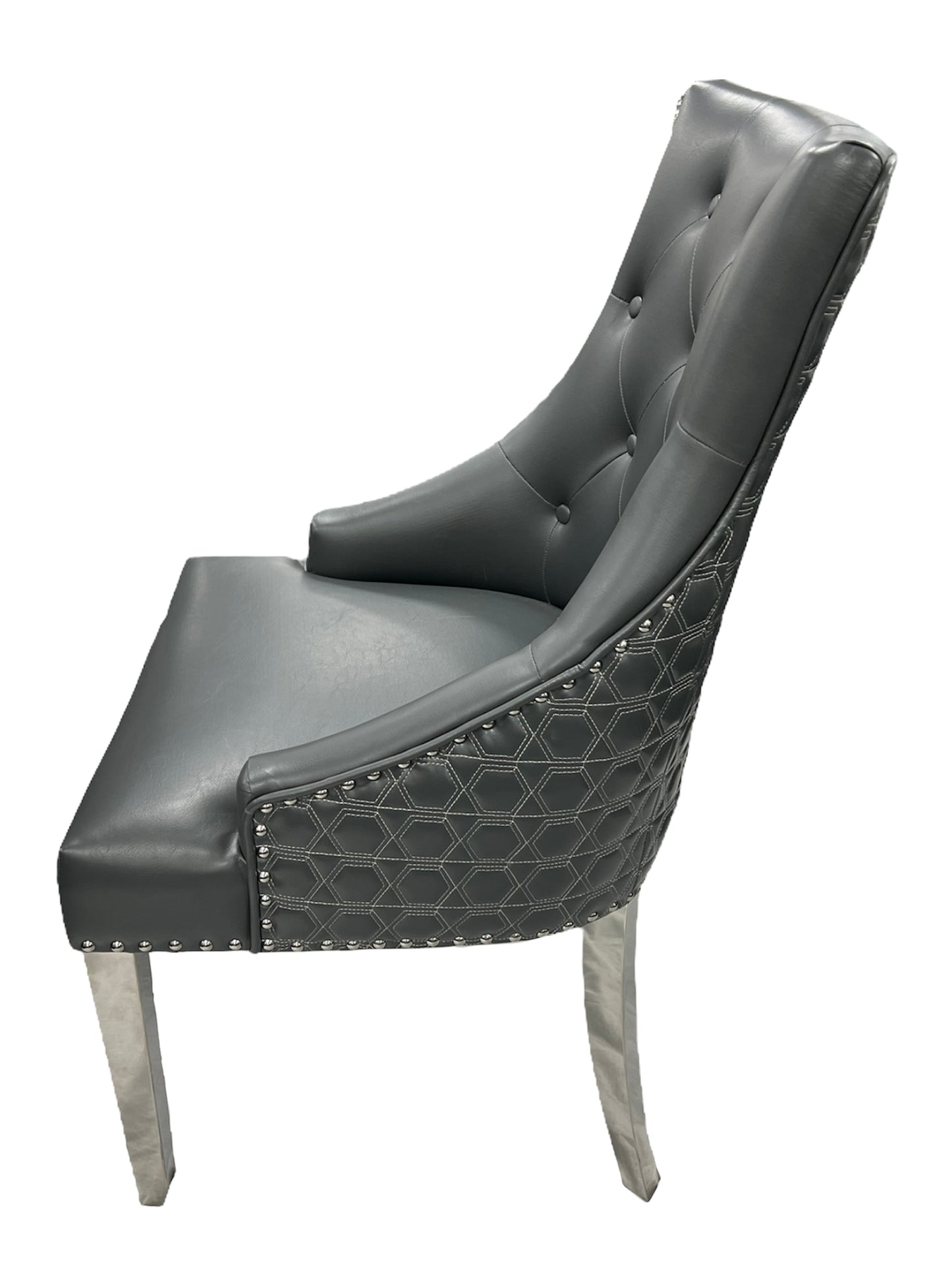 Roma PU Dark Grey Chair (Lion Knocker/Chrome Legs)