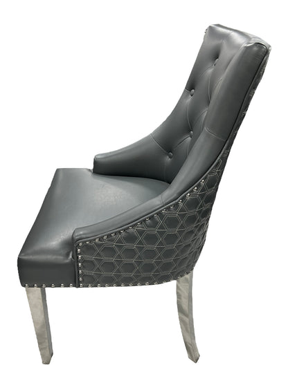 Roma PU Dark Grey Chair (Lion Knocker/Chrome Legs)