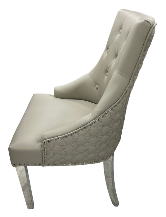 Roma PU Light Grey Chair (Lion Knocker/Chrome Legs)