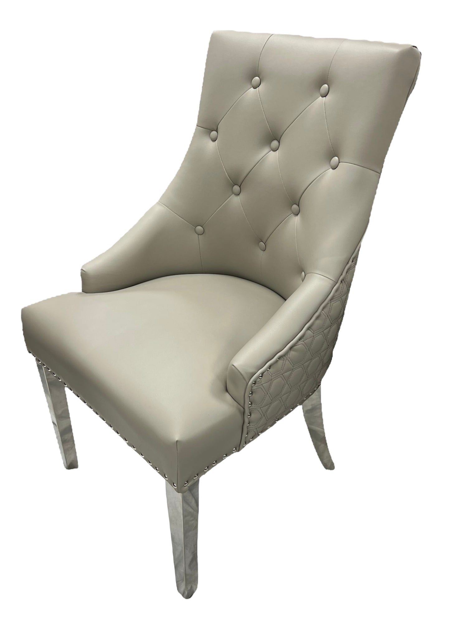 Roma PU Light Grey Chair (Lion Knocker/Chrome Legs)