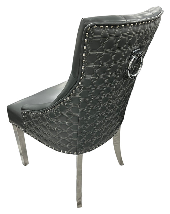 A02/Roma PU Dark Grey Chair (Ring Knocker/Chrome Legs)