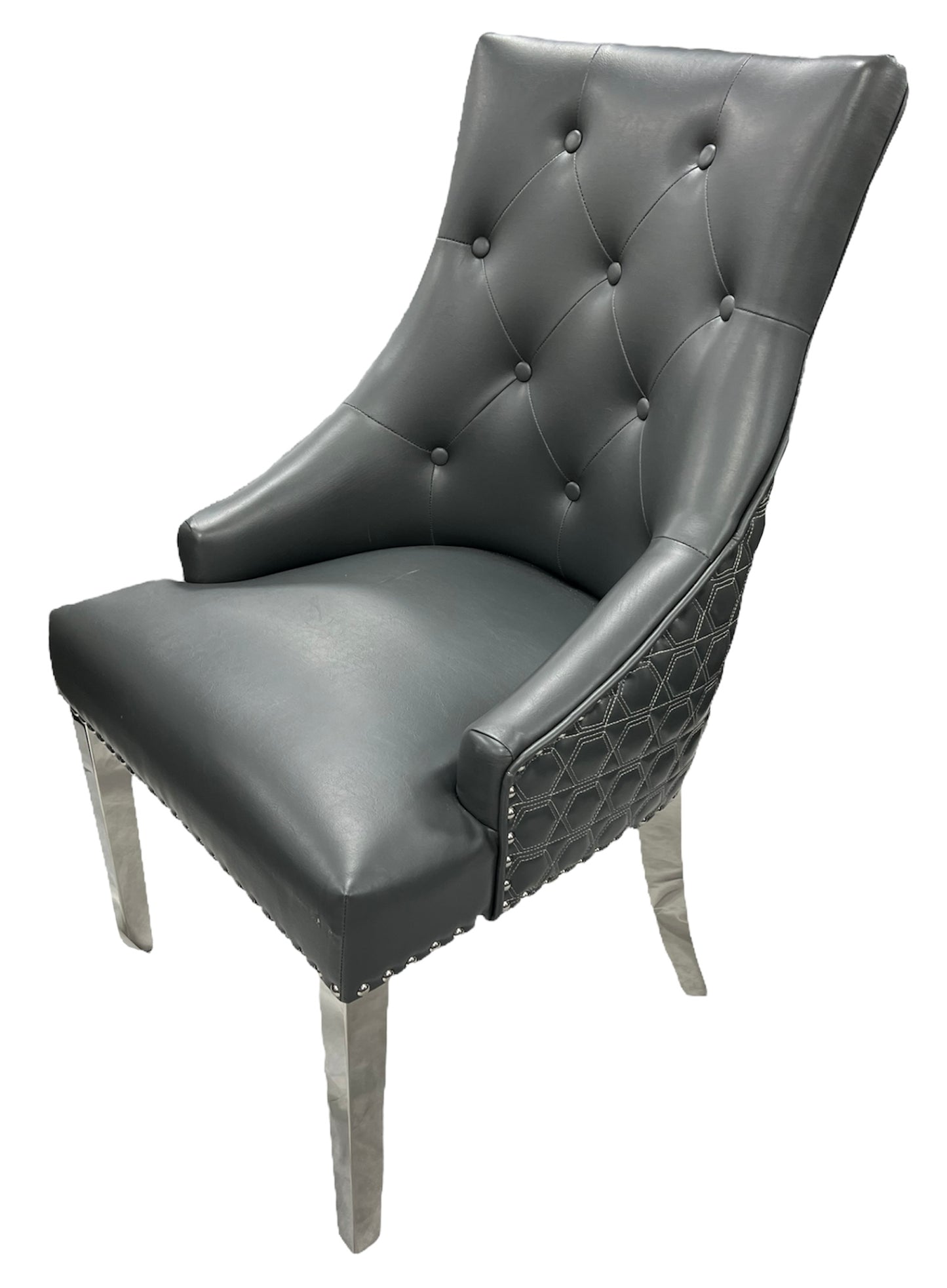 Roma PU Dark Grey Chair (Ring Knocker/Chrome Legs)