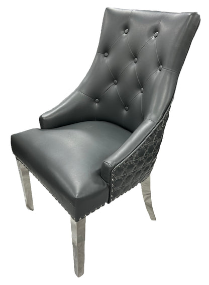 Roma PU Dark Grey Chair (Ring Knocker/Chrome Legs)