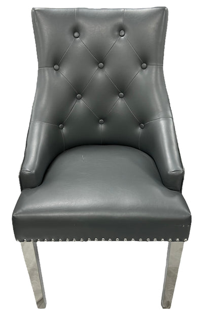 Roma PU Dark Grey Chair (Ring Knocker/Chrome Legs)
