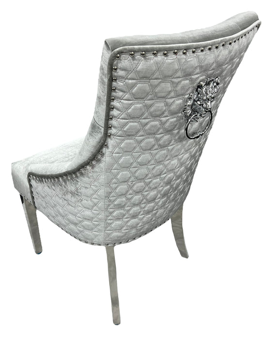 Roma Silver Grey Chair (Lion Knocker/Chrome Legs)