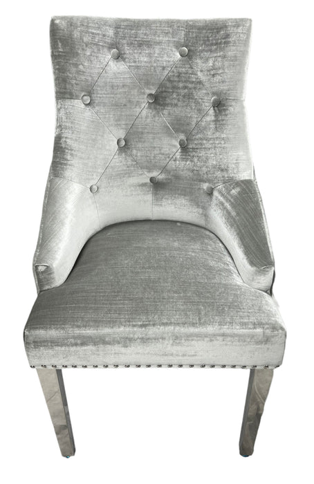 A02/Roma Silver Grey Chair (Lion Knocker/Chrome Legs)