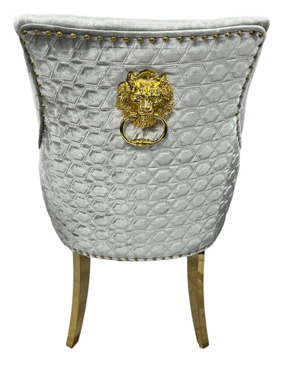 G-Roma Silver Grey Chair (Lion Knocker/Gold Legs)