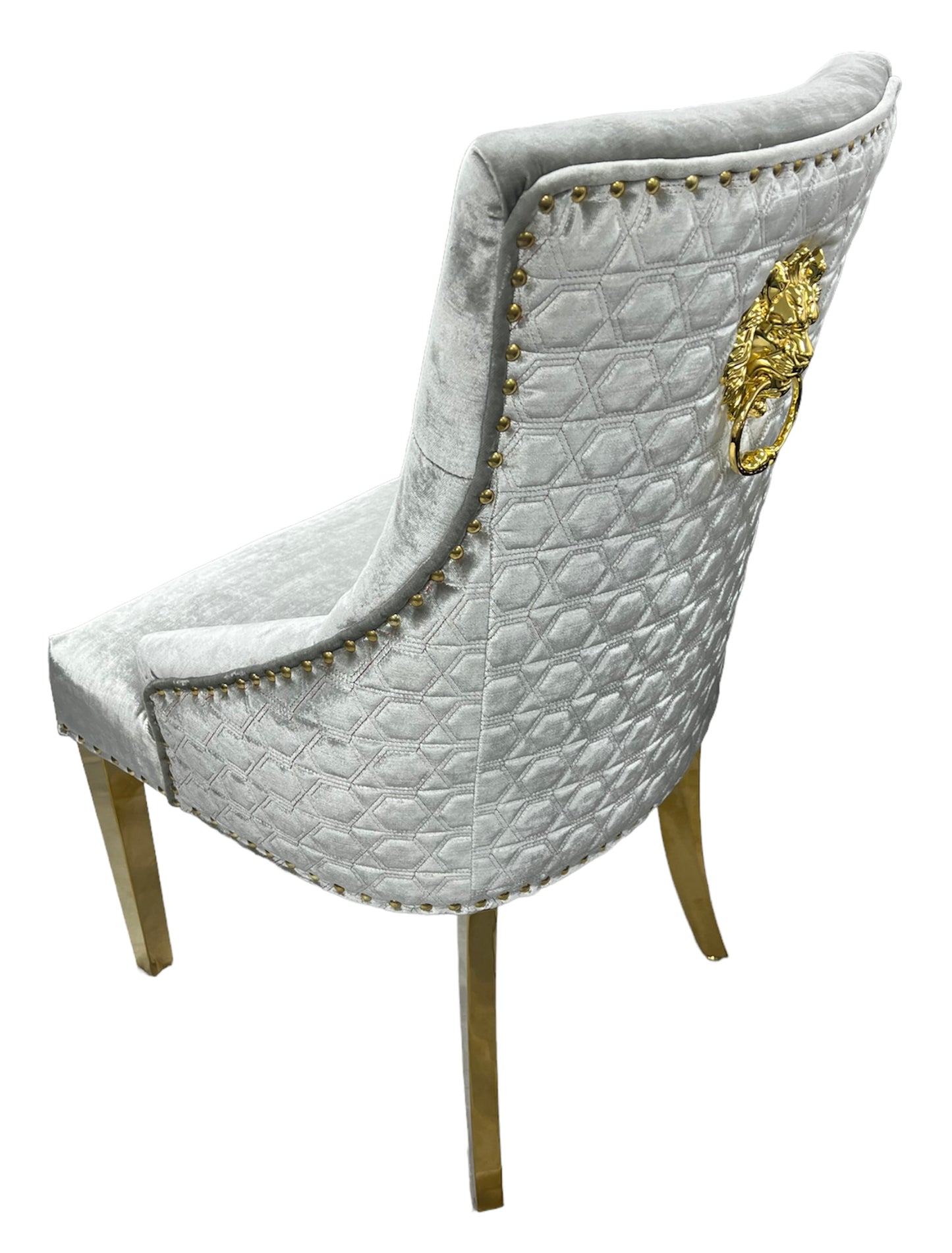 G-Roma Silver Grey Chair (Lion Knocker/Gold Legs)