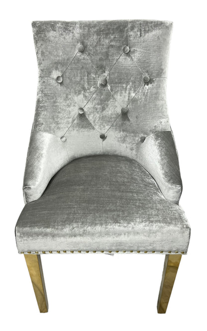 G-Roma Silver Grey Chair (Lion Knocker/Gold Legs)